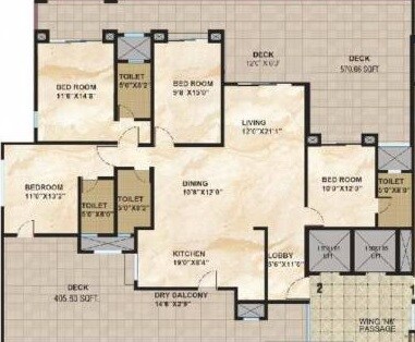 Floor plan of 4 BHK 2660 Sq. Ft. Apartment in Kolte Patil 24K Glamore, Pune