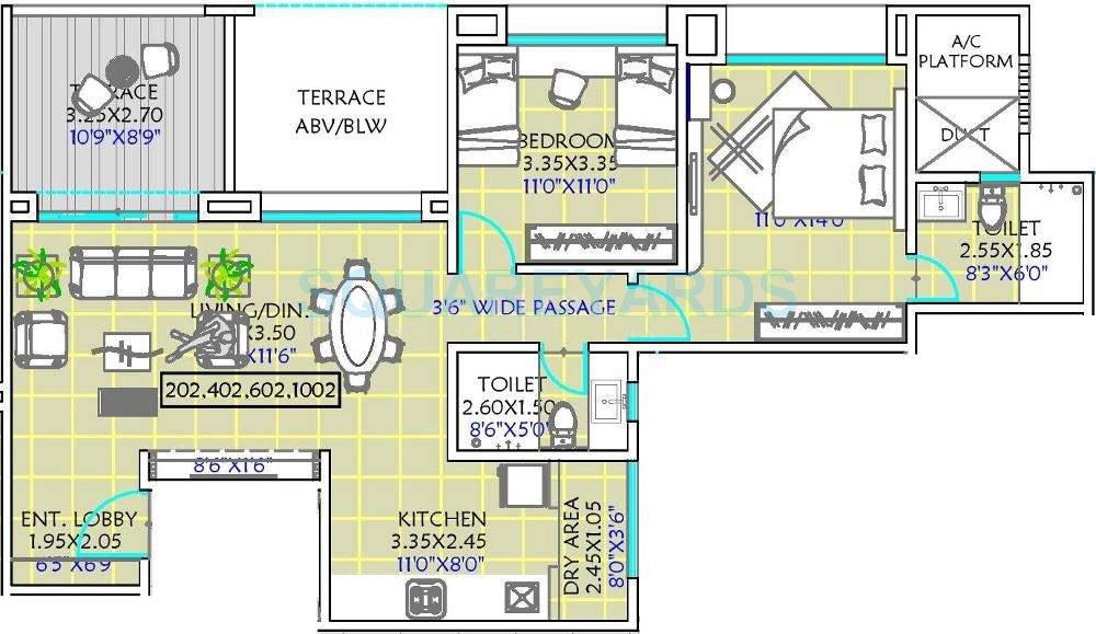Floor plan of 2 BHK 1230 Sq. Ft. Apartment in Kolte Patil 24K Glitterati, Pune