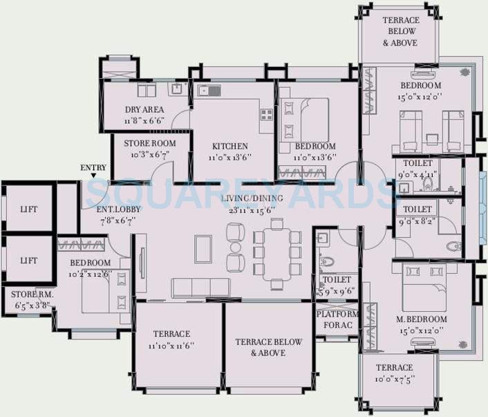 Floor plan of 3 BHK 2480 Sq. Ft. Apartment in Kolte Patil 24K Glitterati, Pune