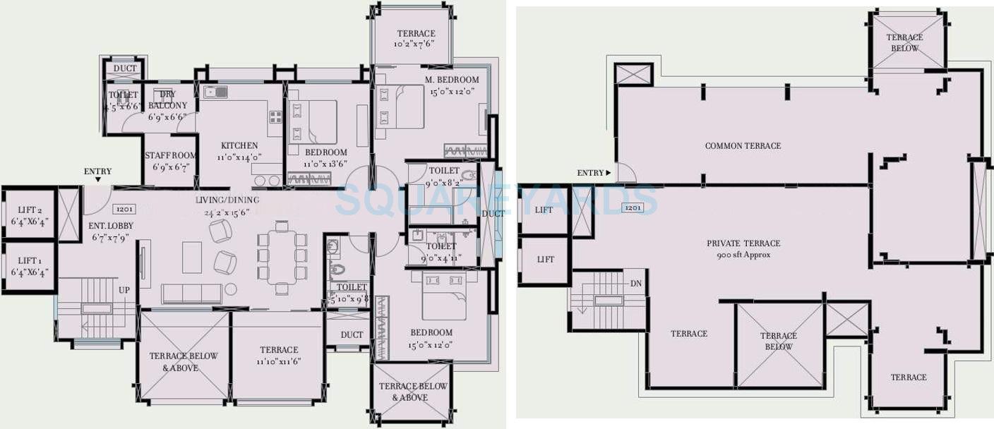 Floor plan of 3 BHK 3060 Sq. Ft. Apartment in Kolte Patil 24K Glitterati, Pune