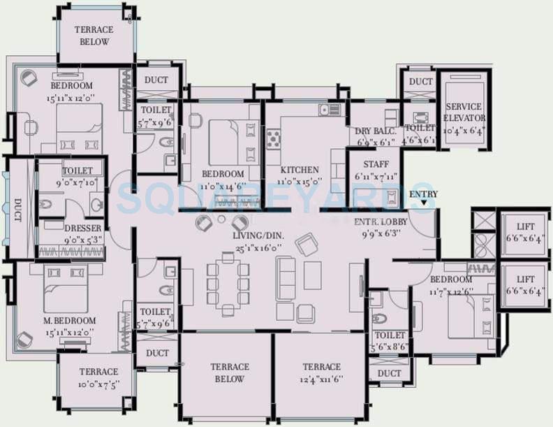 Floor plan of 4 BHK 2745 Sq. Ft. Apartment in Kolte Patil 24K Glitterati, Pune