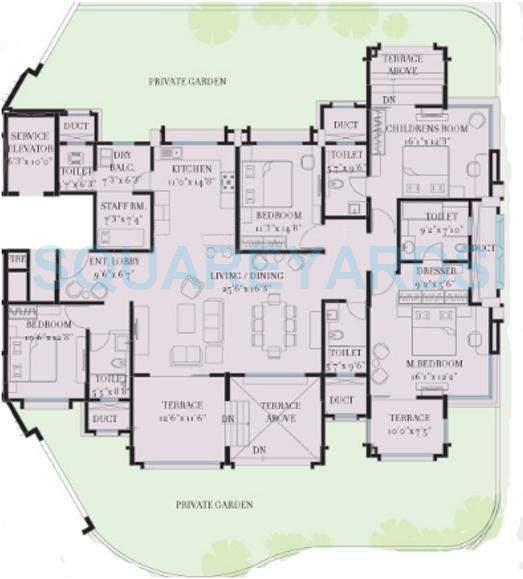 Floor plan of 4 BHK 3634 Sq. Ft. Apartment in Kolte Patil 24K Glitterati, Pune