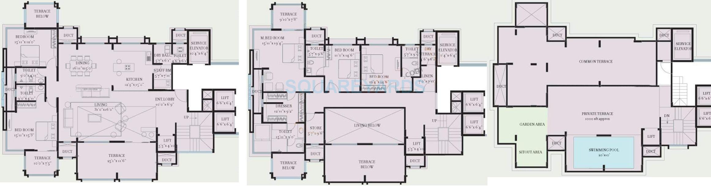 Floor plan of 4 BHK 5935 Sq. Ft. Apartment in Kolte Patil 24K Glitterati, Pune