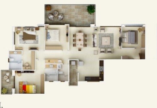 Floor plan of 4 BHK 1568 Sq. Ft. Apartment in Kolte Patil 24K Opula, Pune