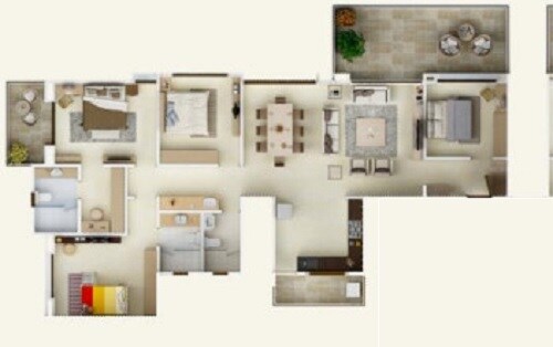 Floor plan of 4 BHK 2176 Sq. Ft. Apartment in Kolte Patil 24K Opula, Pune