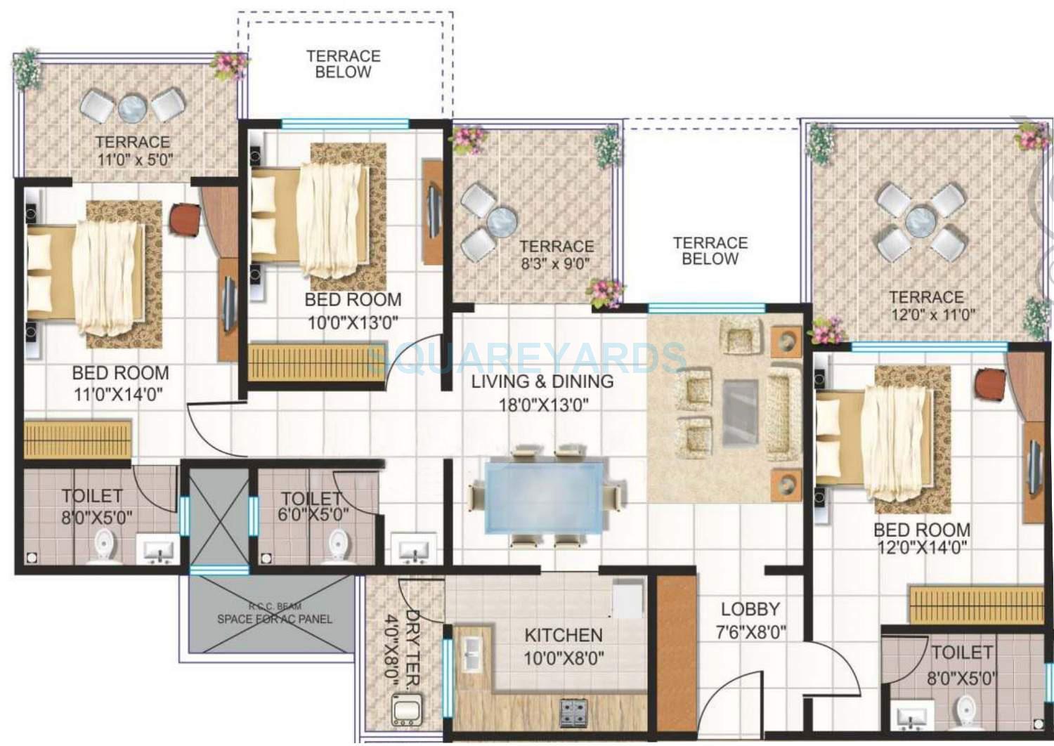  3 BHK Apartment at Kolte Patil Beryl, Kharadi – for Rent