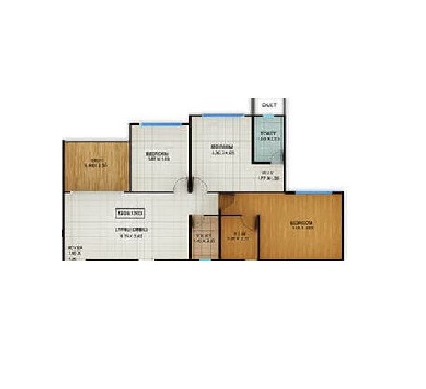 Floor plan of 3 BHK Apartment - 1064 sq. ft. in Kolte Patil Centria, Pune