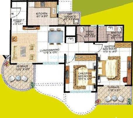 Floor plan of 2 BHK 910 Sq. Ft. Apartment in Kolte Patil Cheryl, Pune