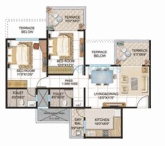 Floor plan of 3 BHK 1210 Sq. Ft. Apartment in Kolte Patil Cheryl, Pune