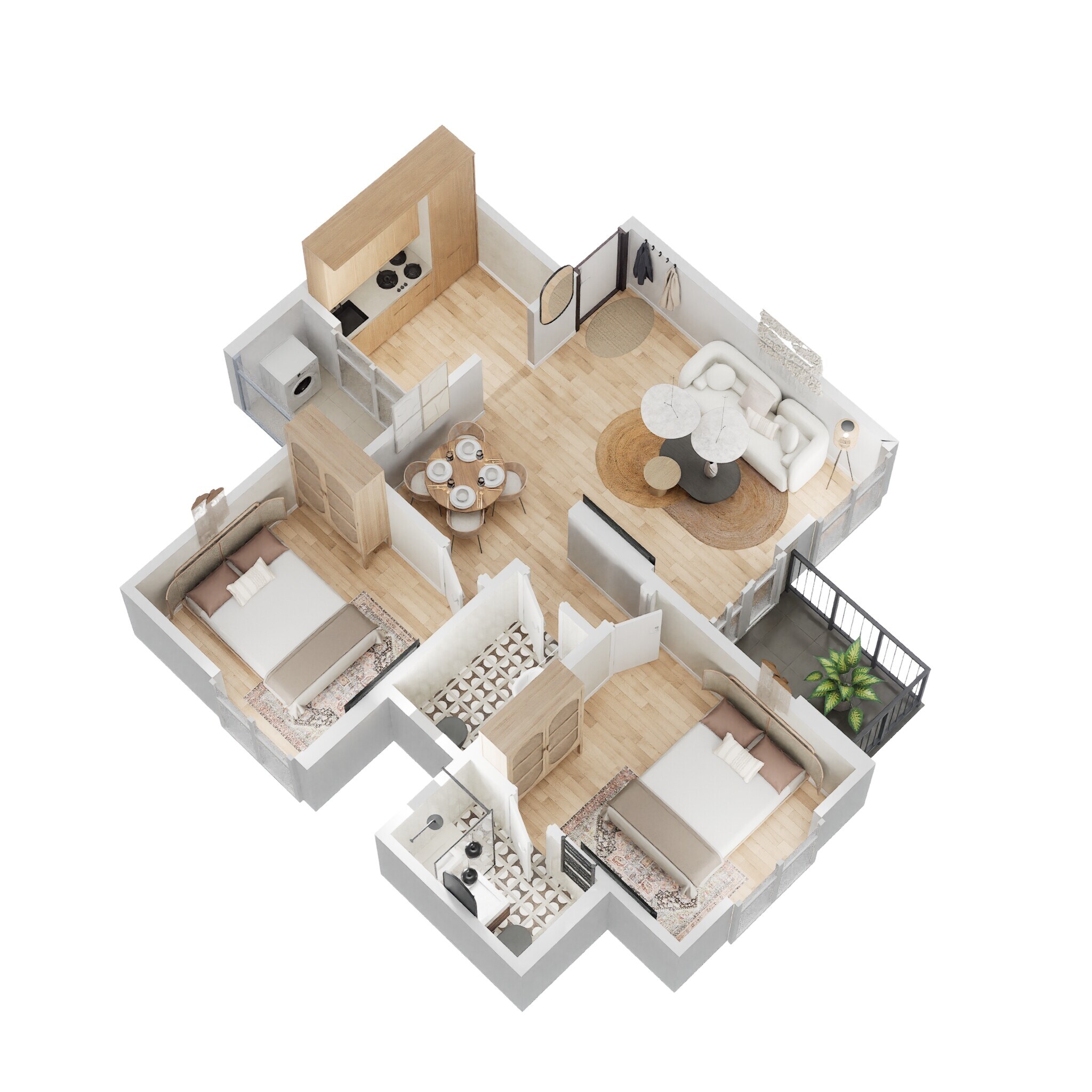 Floor plan of 2 BHK 637 Sq. Ft. Apartment in Kolte Patil Crown, Pune