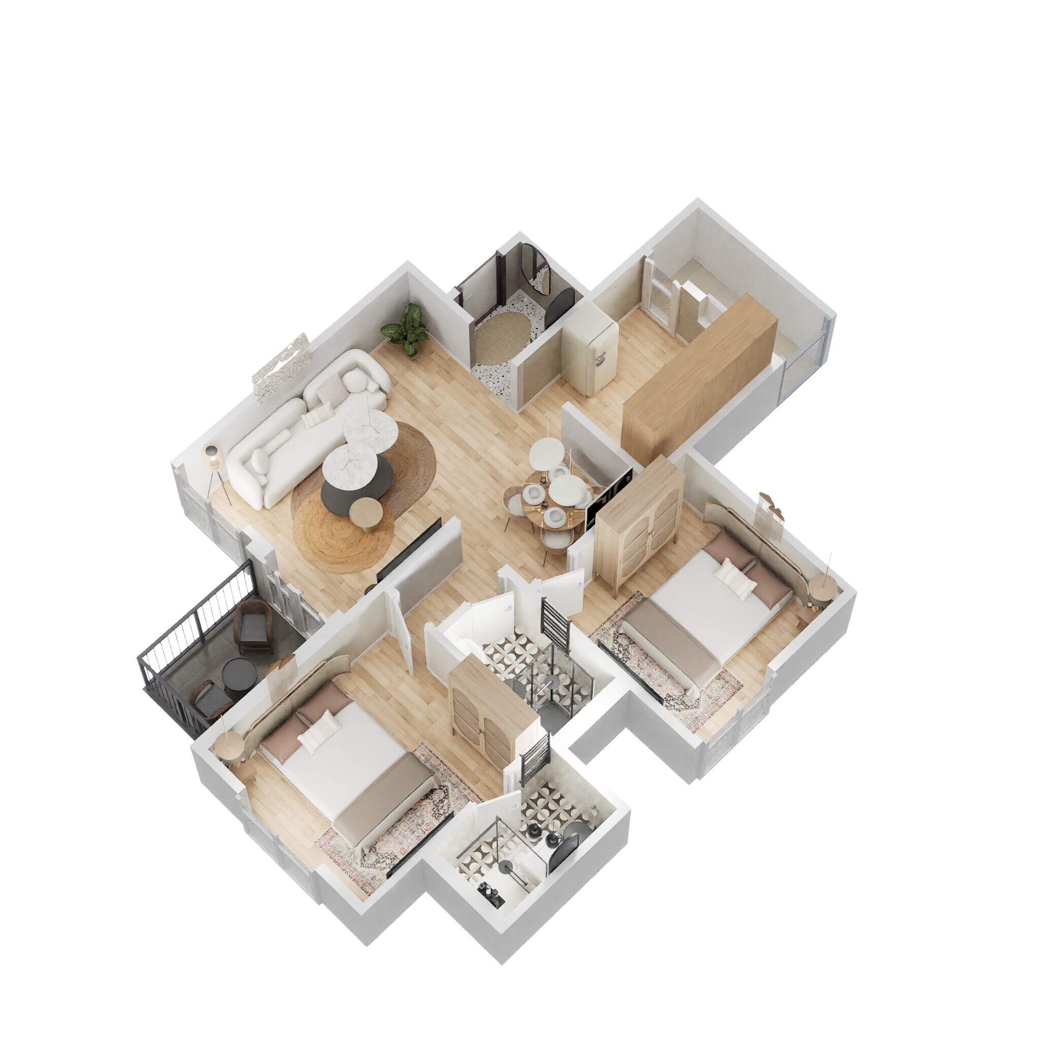 Floor plan of 2 BHK 674 Sq. Ft. Apartment in Kolte Patil Crown, Pune