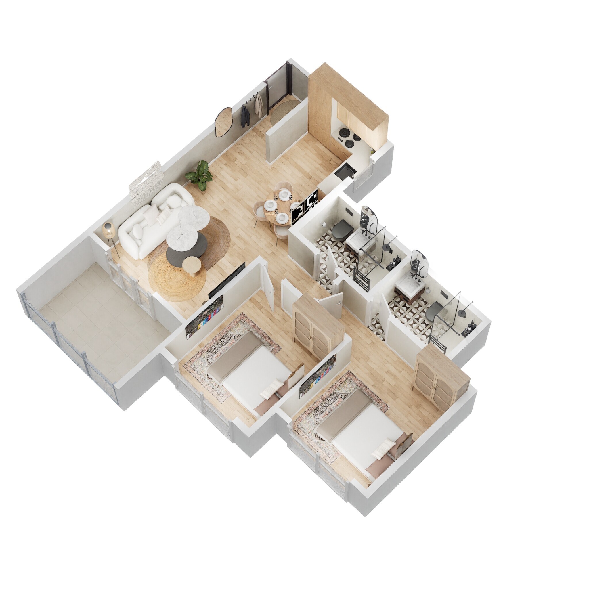 Floor plan of 2 BHK 497 Sq. Ft. Apartment in Kolte Patil Downtown Xenia, Pune