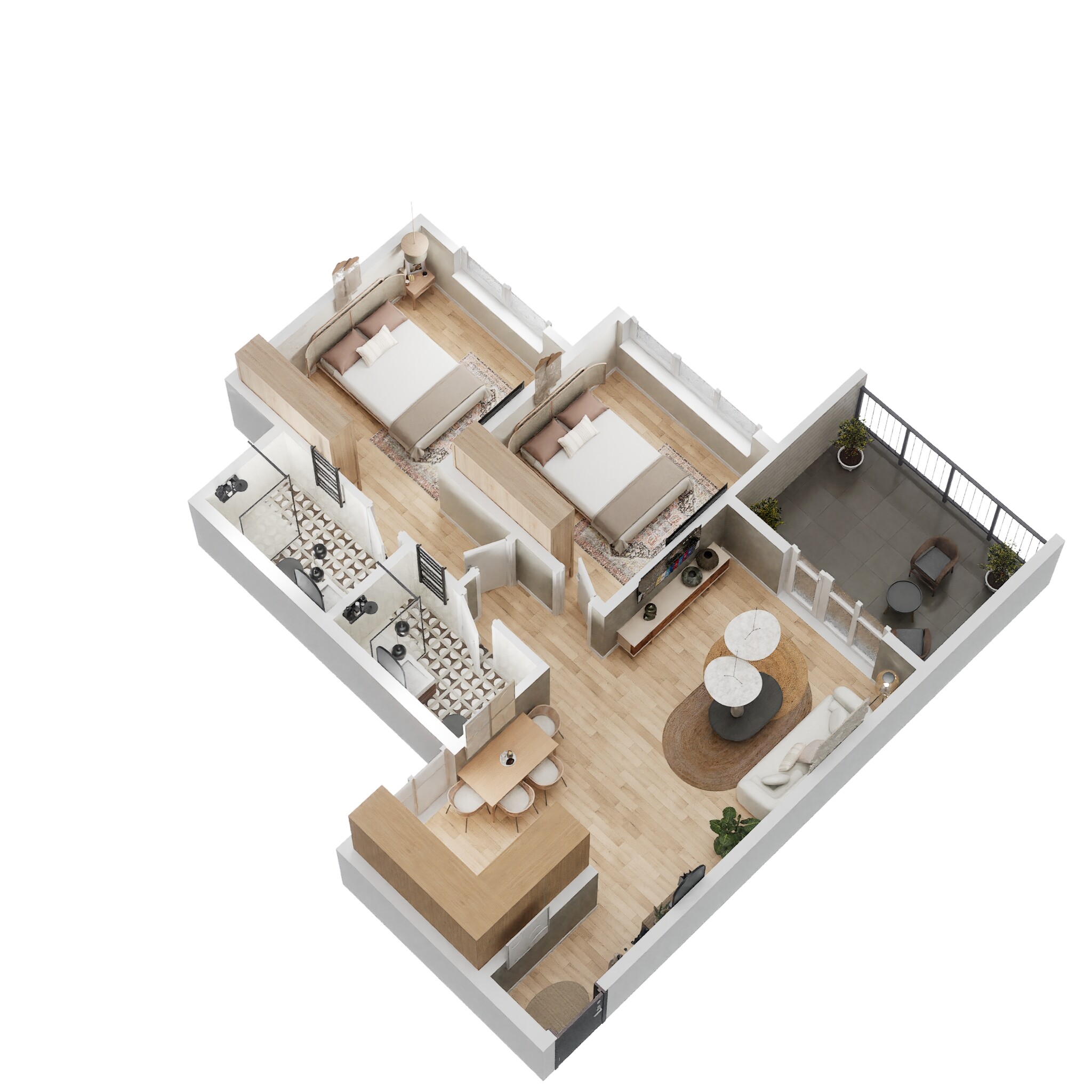 Floor plan of 2 BHK 618 Sq. Ft. Apartment in Kolte Patil Downtown Xenia, Pune
