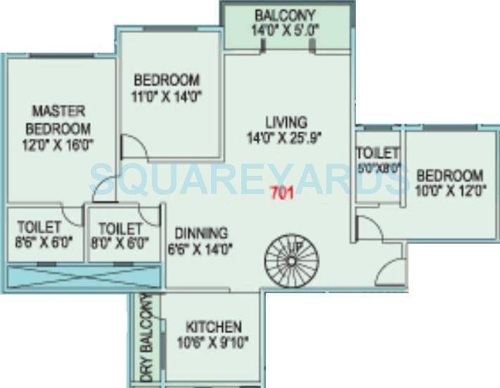 Floor plan of 3 BHK 2030 Sq. Ft. Apartment in Kolte Patil Elburz Hills Dales, Pune