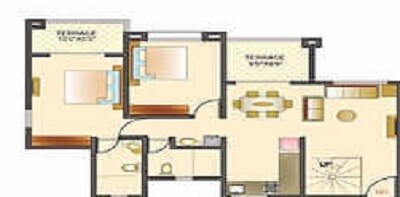 Floor plan of 2 BHK 1390 Sq. Ft. Apartment in Kolte Patil Florence, Pune