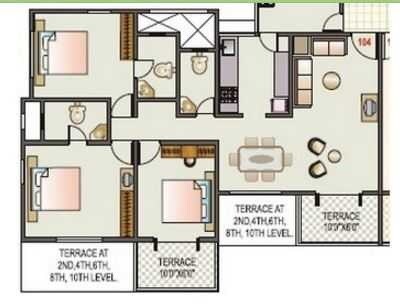 Floor plan of 3 BHK 1475 Sq. Ft. Apartment in Kolte Patil Florence, Pune
