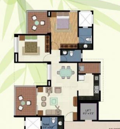 Floor plan of 2 BHK 623 Sq. Ft. Apartment in Kolte Patil Green Olive, Pune