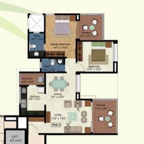 Floor plan of 2 BHK 671 Sq. Ft. Apartment in Kolte Patil Green Olive, Pune