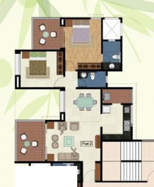 Floor plan of 2 BHK 743 Sq. Ft. Apartment in Kolte Patil Green Olive, Pune
