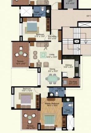 Floor plan of 3 BHK 846 Sq. Ft. Apartment in Kolte Patil Green Olive, Pune
