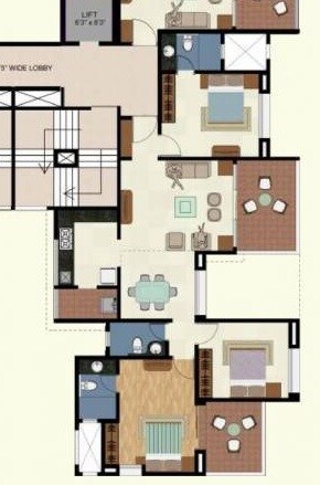 Floor plan of 3 BHK 812 Sq. Ft. Apartment in Kolte Patil Green Olive Tower C And D, Pune