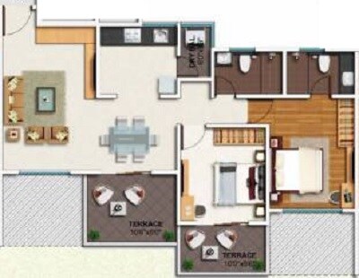 Floor plan of 2 BHK 1140 Sq. Ft. Apartment in Kolte Patil Ivy Apartments, Pune