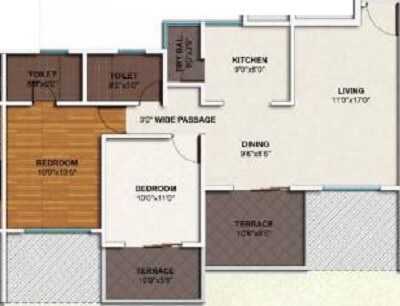 Floor plan of 2 BHK 1160 Sq. Ft. Apartment in Kolte Patil Ivy Apartments, Pune