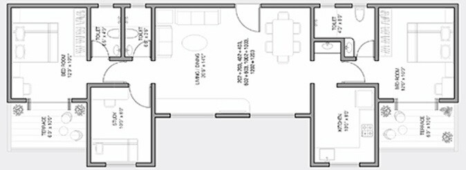 Floor plan of 2 BHK 930 Sq. Ft. Apartment in Kolte Patil Ivy Botanica, Pune