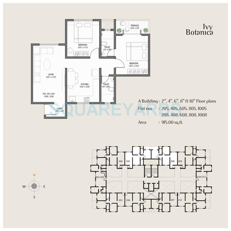 Floor plan of 2 BHK 915 Sq. Ft. Apartment in Kolte Patil Ivy Botanica, Pune