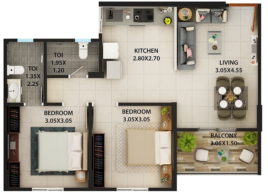 Floor plan of 2 BHK 521 Sq. Ft. Apartment in Kolte Patil Ivy Estate Nia, Pune