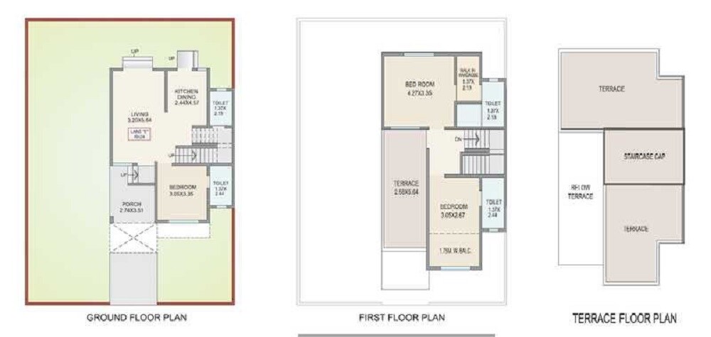 Floor plan of 3 BHK 2457 Sq. Ft. Villa in Kolte Patil Ivy Villa, Pune
