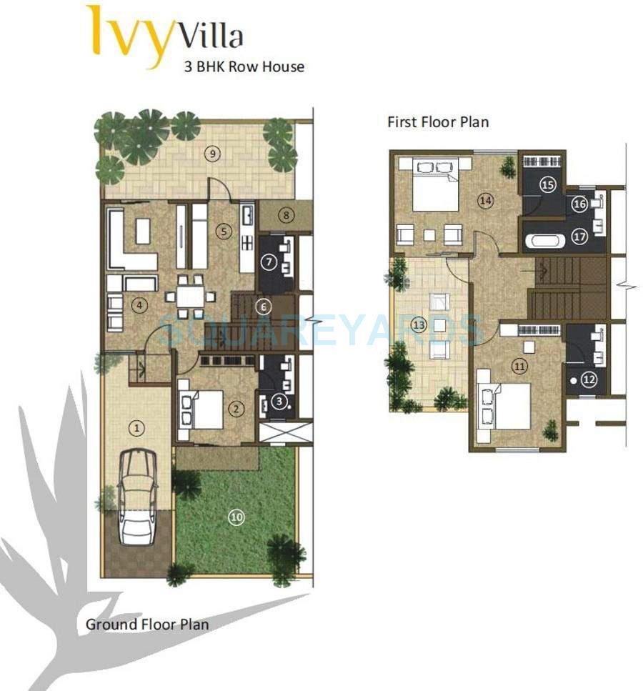 Floor plan of 3 BHK 2290 Sq. Ft. Villa in Kolte Patil Ivy Villa, Pune