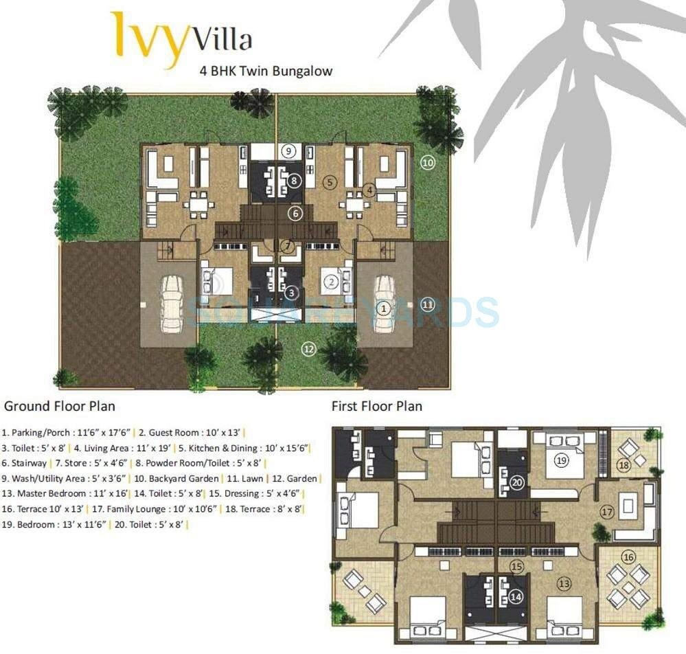 Floor plan of 4 BHK 3475 Sq. Ft. Villa in Kolte Patil Ivy Villa, Pune