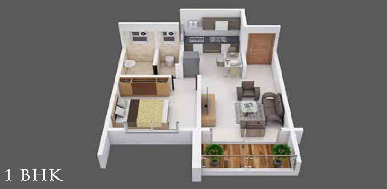 Floor plan of 1 BHK 366 Sq. Ft. Apartment in Kolte Patil Life Republic 3 rd Avenue, Pune