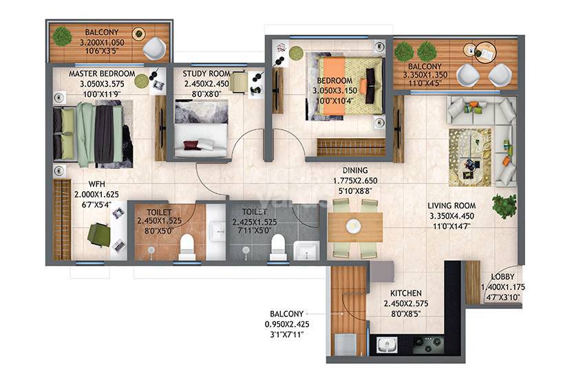 Rental 2 Bedroom 911 Sq.Ft. Apartment in Kolte Patil Life Republic Atmos, Hinjewadi Pune 6347737