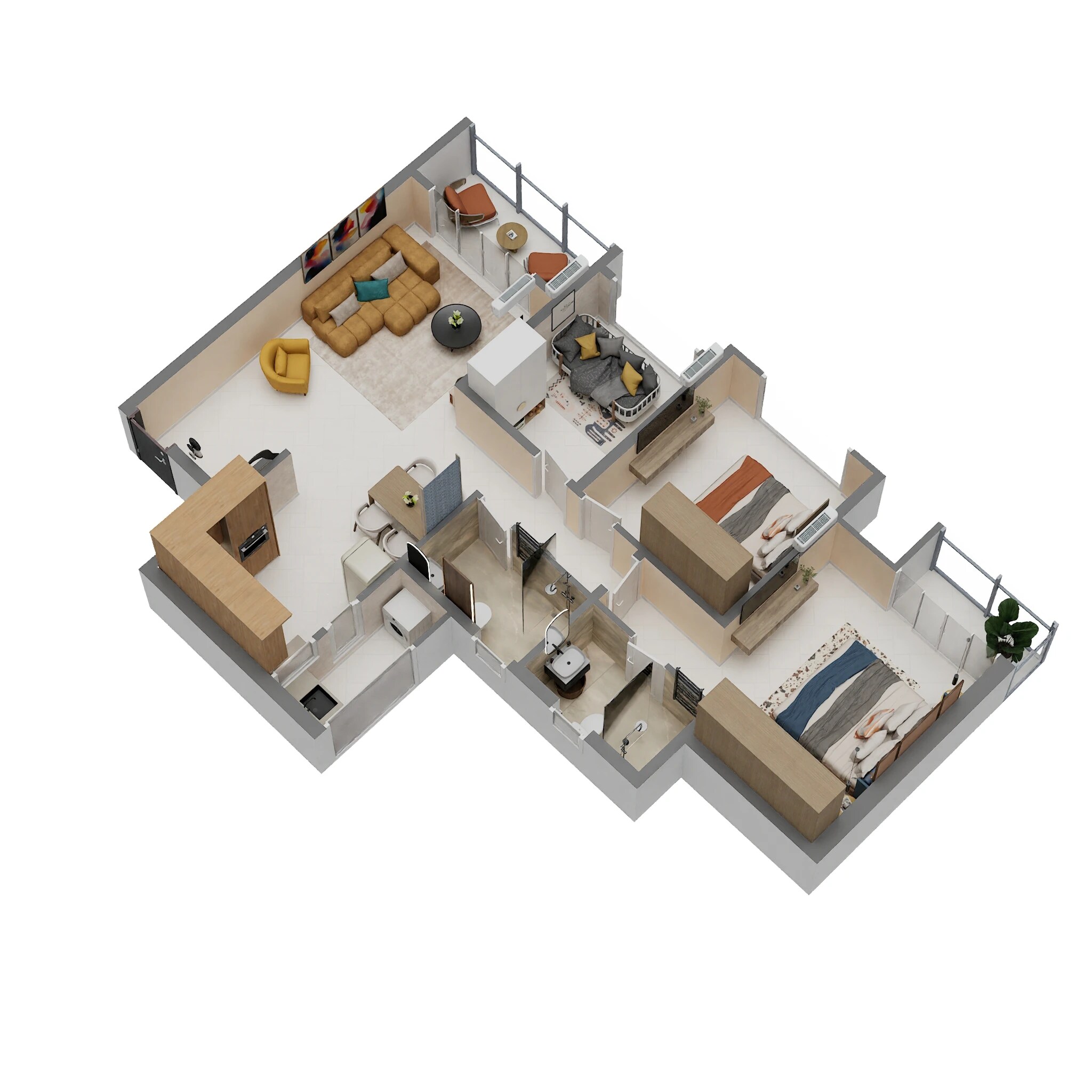 Floor plan of 2 BHK 963 Sq. Ft. Apartment in Kolte Patil Life Republic Echoes, Pune