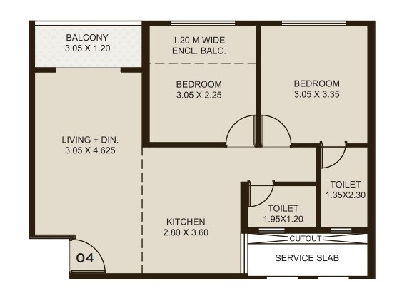 Floor plan of 2 BHK 578 Sq. Ft. Apartment in Kolte Patil Life Republic Oro Avenue, Pune