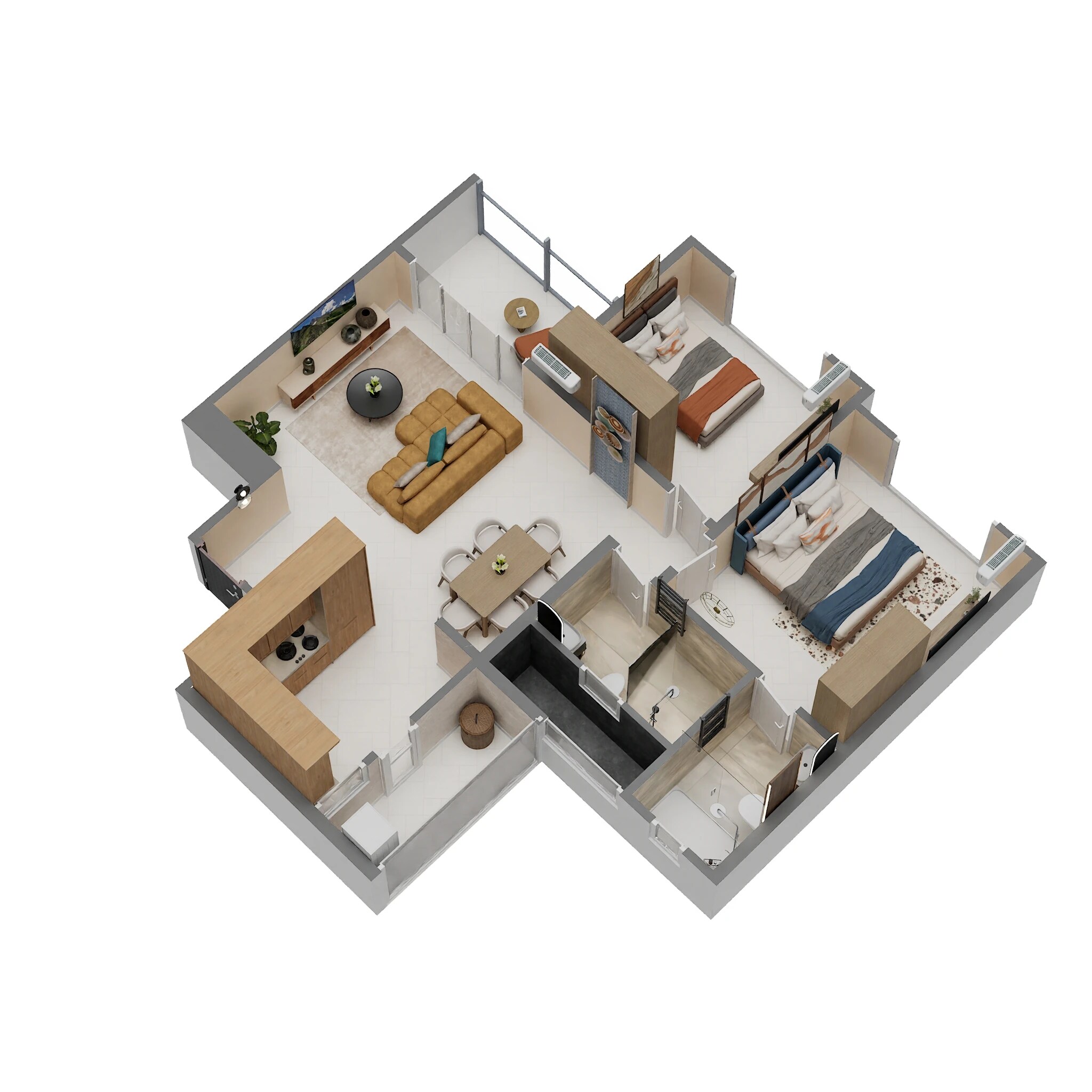 Floor plan of 2 BHK 712 Sq. Ft. Apartment in Kolte Patil Life Republic Qrious, Pune