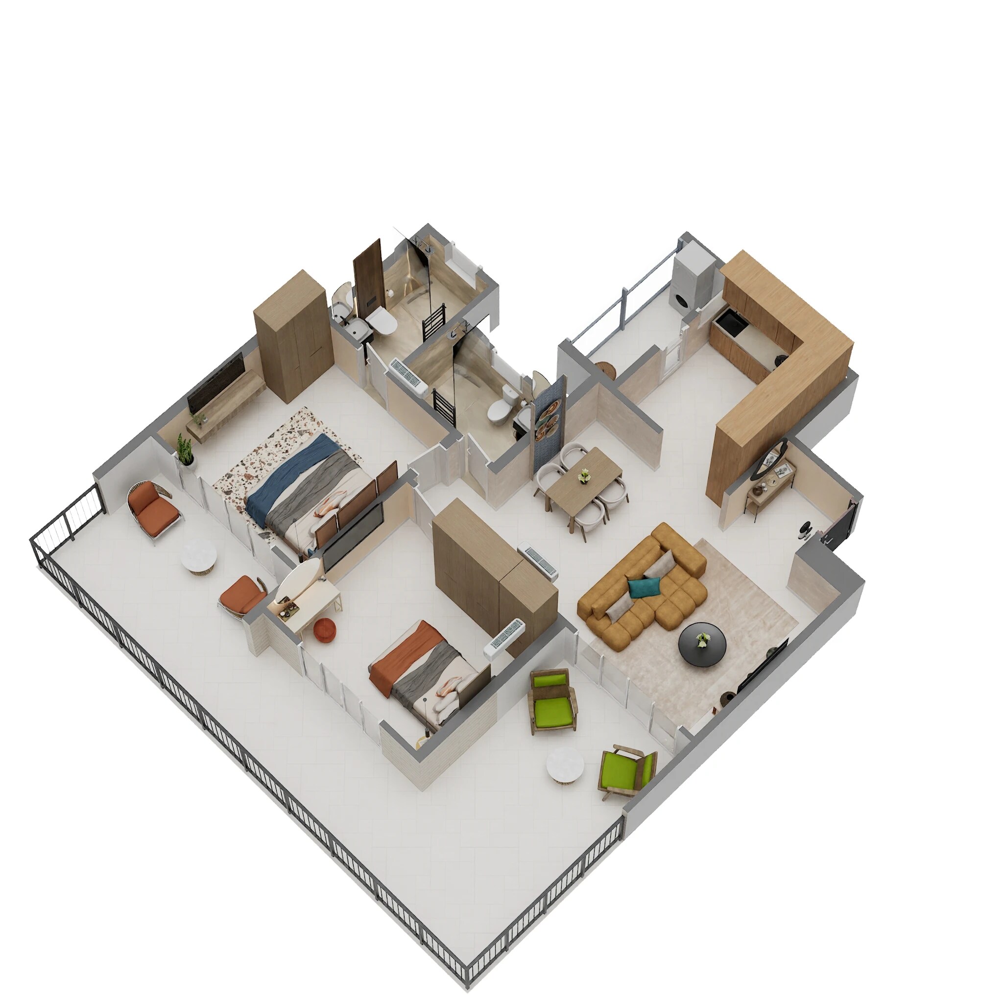 Floor plan of 2 BHK 760 Sq. Ft. Apartment in Kolte Patil Life Republic Qrious, Pune