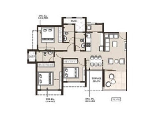 3 BHK 768 Sq. Ft. Apartment