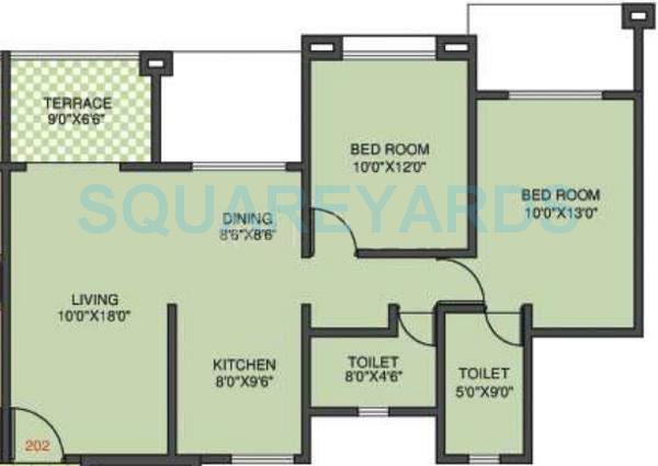 Floor plan of 2 BHK 1015 Sq. Ft. Apartment in Kolte Patil Margosa Heights, Pune