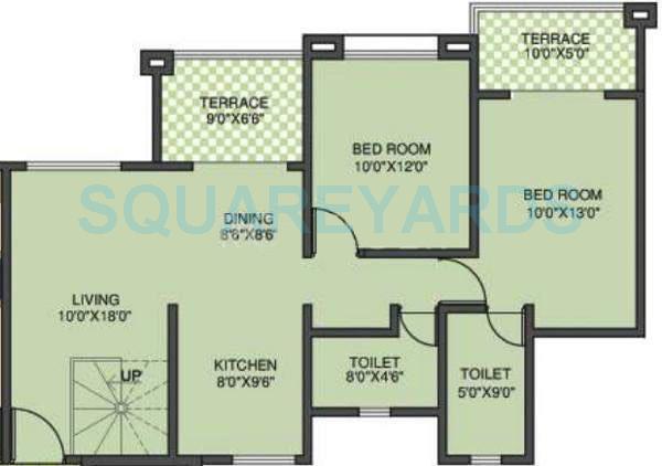 Floor plan of 2 BHK 1390 Sq. Ft. Apartment in Kolte Patil Margosa Heights, Pune