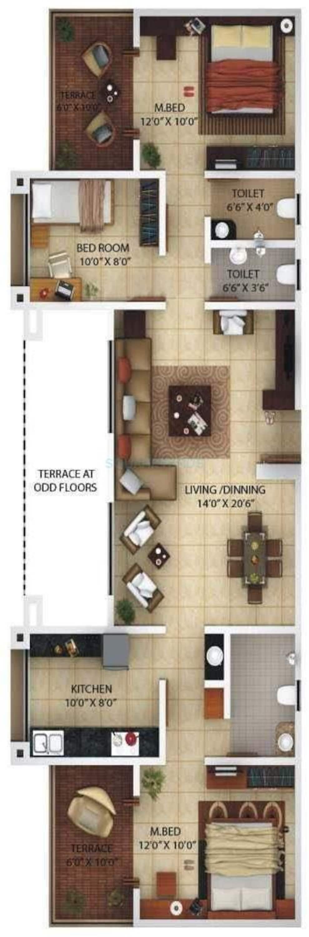 kolte patil margosa heights apartment 3bhk 1260sqft 11707