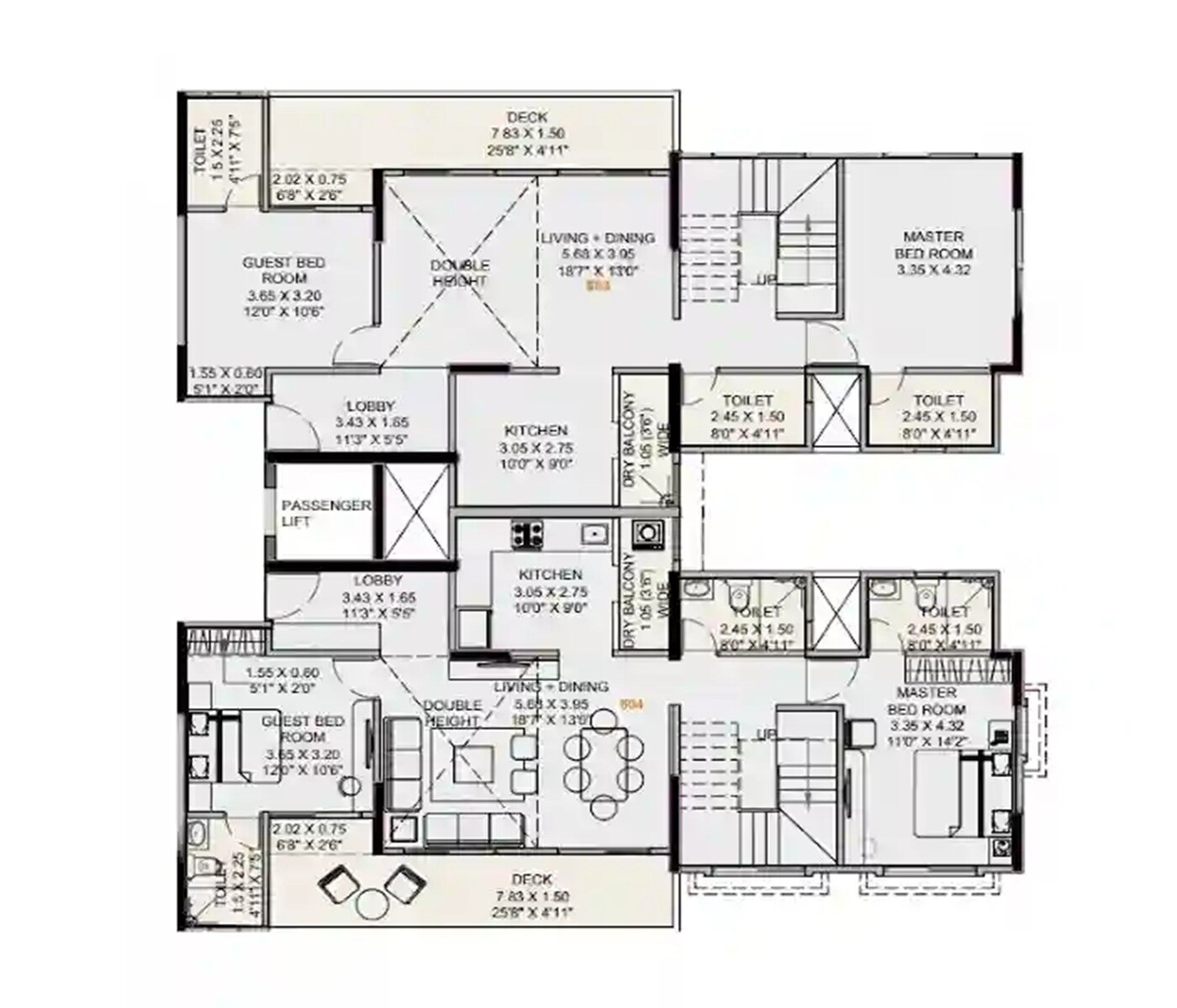 Floor plan of 4 BHK 2200 Sq. Ft. Apartment in Kolte Patil Rose Parade, Pune