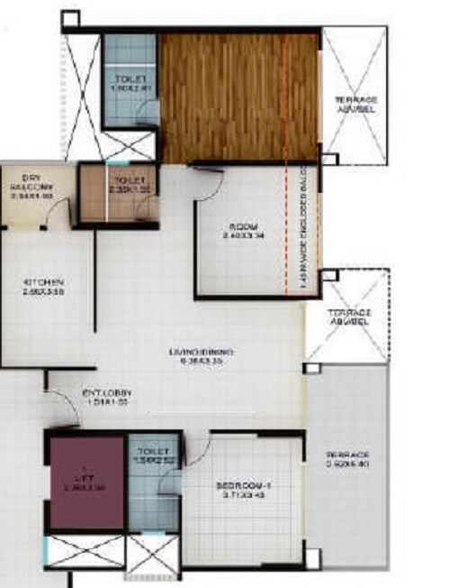 Floor plan of 2 BHK 1115 Sq. Ft. Apartment in Kolte Patil Signature Meadows, Pune