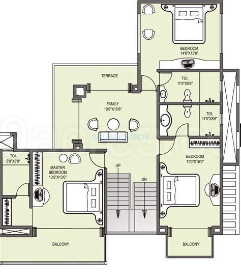 Floor plan of 3 BHK 1206 Sq. Ft. Apartment in Kolte Patil Signature Meadows, Pune