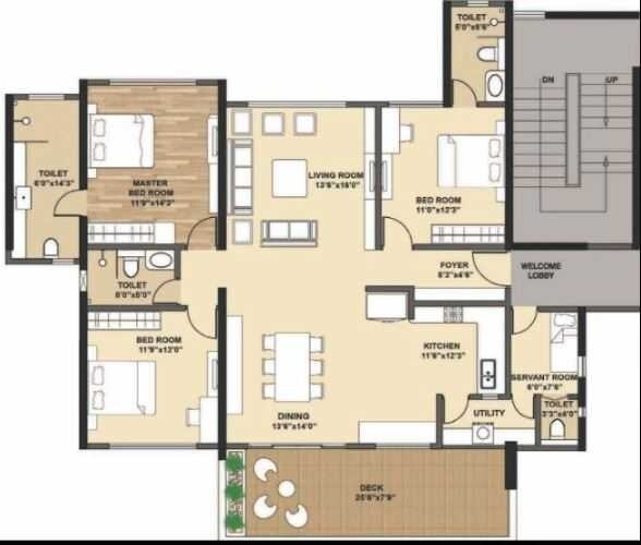 Floor plan of 3 BHK 1211 Sq. Ft. Apartment in Kolte Patil Signature Meadows, Pune