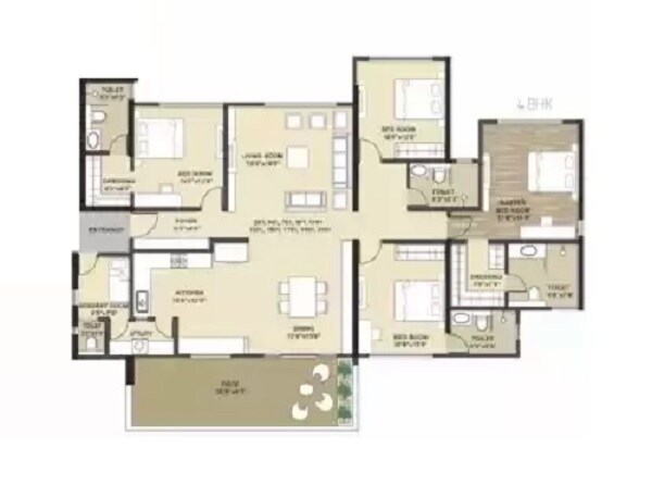 Floor plan of 4 BHK 1586 Sq. Ft. Apartment in Kolte Patil Signature Meadows, Pune