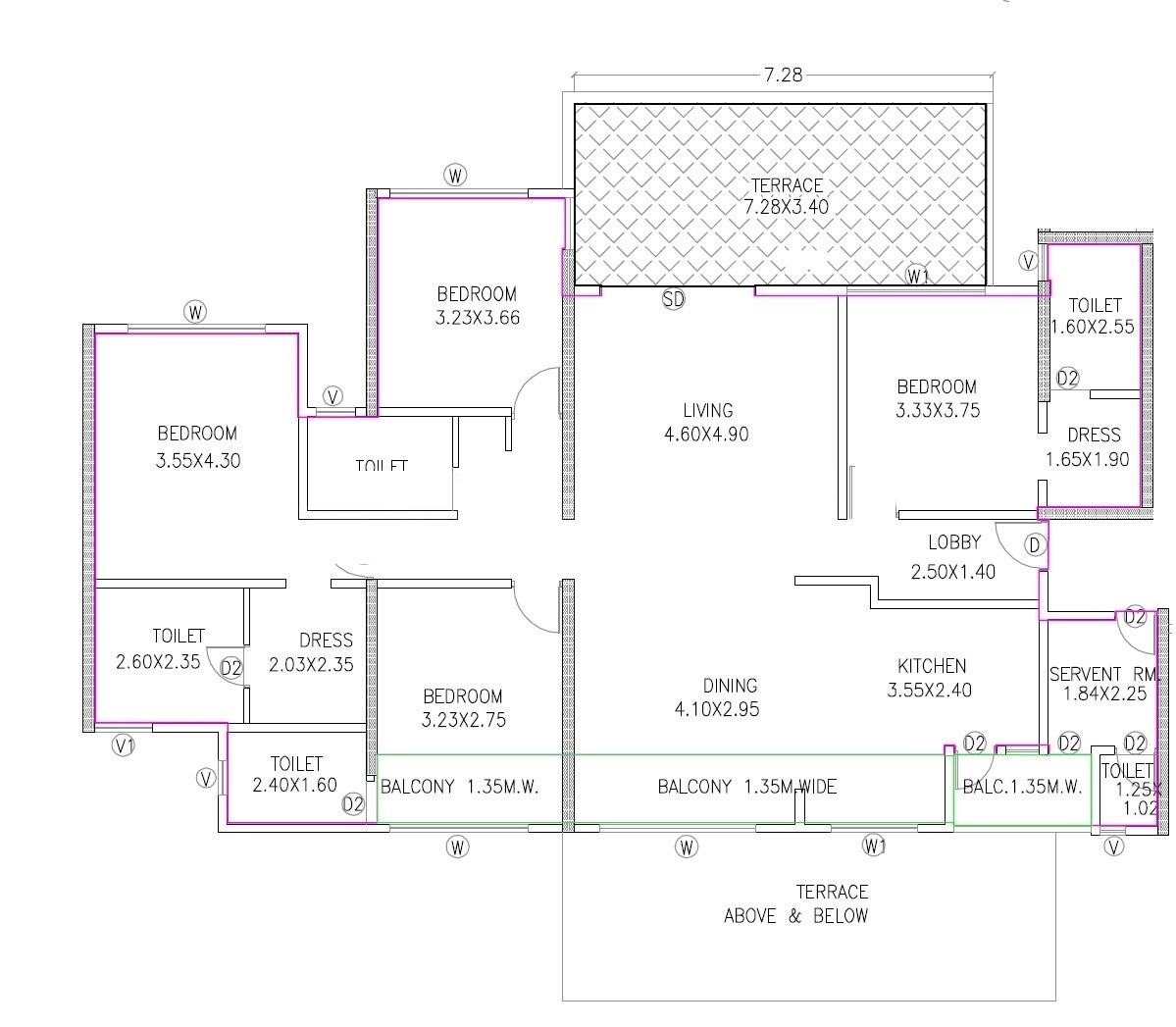Floor plan of 4 BHK 1591 Sq. Ft. Apartment in Kolte Patil Signature Meadows, Pune