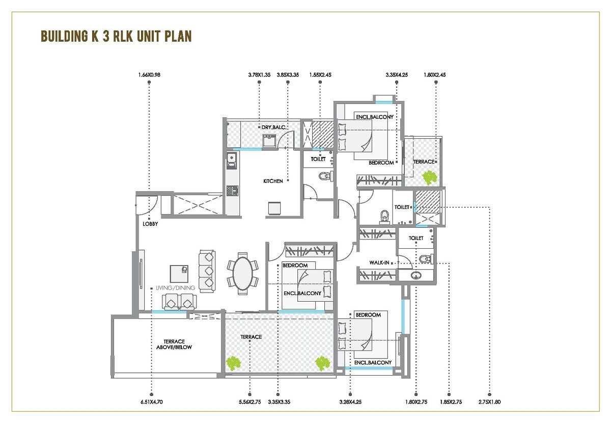 Floor plan of 3 BHK 981 Sq. Ft. Apartment in Kolte Patil Stargaze, Pune
